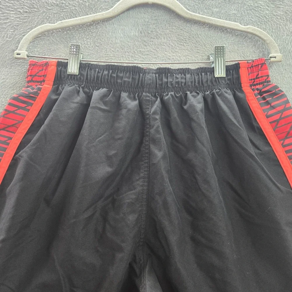 Nike Men Swimwear Large Black Red‎ Striped Swim Trunks Swoosh Logo Drawstring